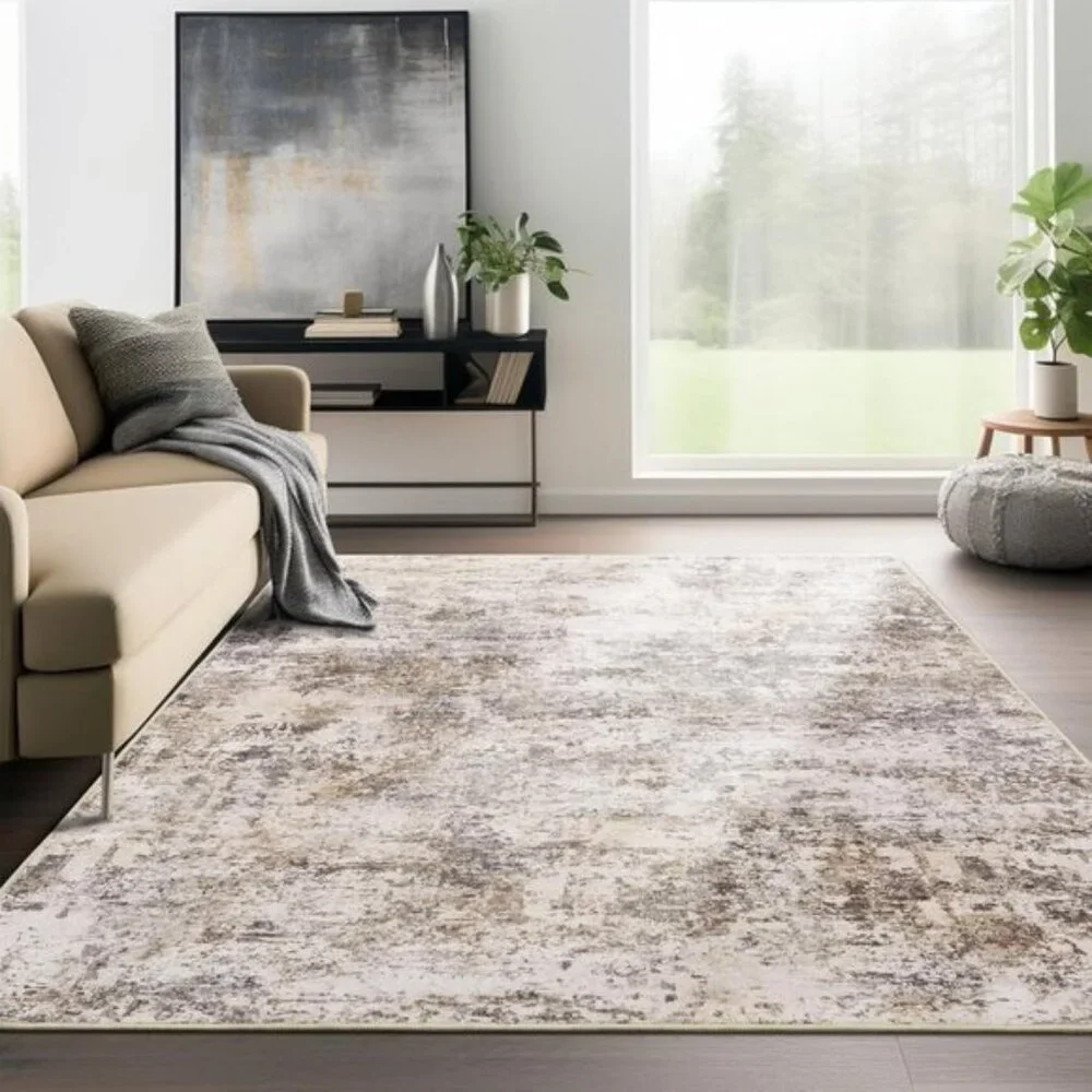 8x10 Brown Washable Area Rug, Ultra-Thin Non-Slip Soft Carpet for Home & Room